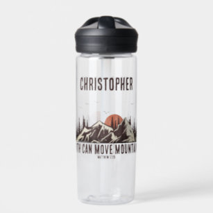 Faith Can Move Mountains Christian Gift for Him Water Bottle