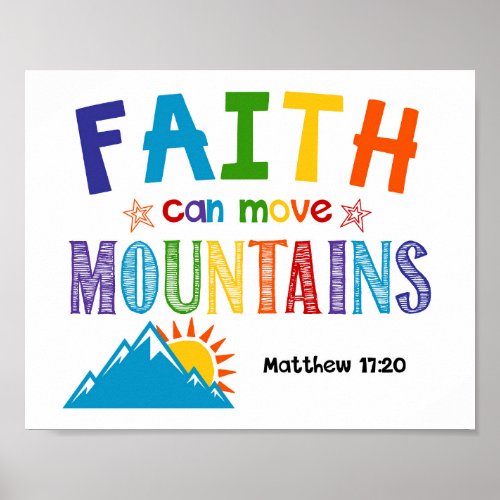 Faith Can Move Mountains Kids Christian Scripture Poster