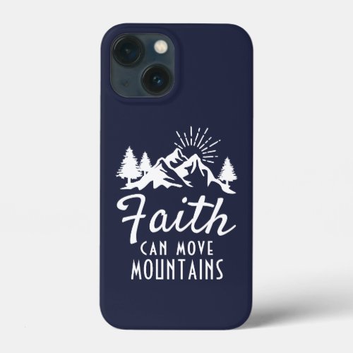 Faith Can Move Mountains Quote Inspirational Blue iPhone 13 Mini Case