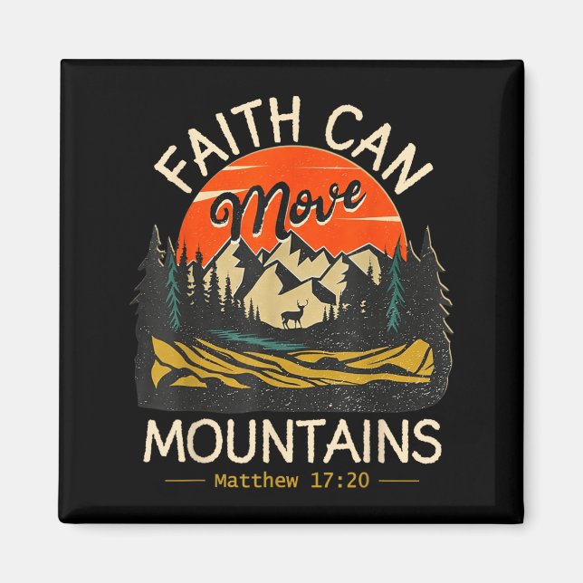 Faith Can Move Mountains Retro Sunset Bible Verse Magnet (Front)