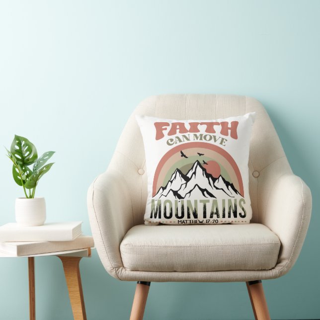 Faith Can Move Mountains Retro Throw Pillow (Chair)