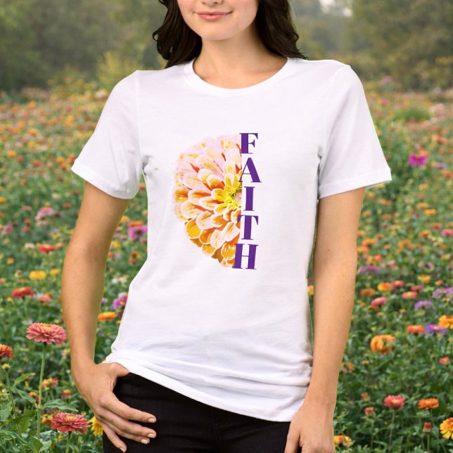 Faith Christian Orange Zinnia Floral Shirt  (Christian Woman Faith Floral Shirt)