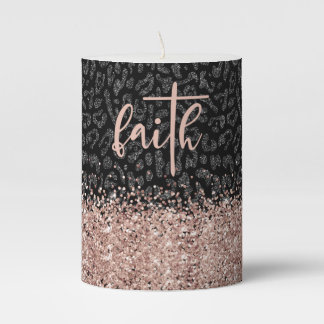Faith Christian Religious Black Leopard Rose Gold Pillar Candle