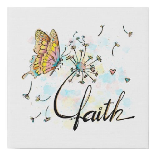 Faith Christian Religious Butterfly Dandelion Faux Canvas Print