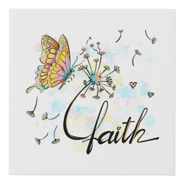 Faith Christian Religious Butterfly Dandelion Faux Canvas Print (Front)