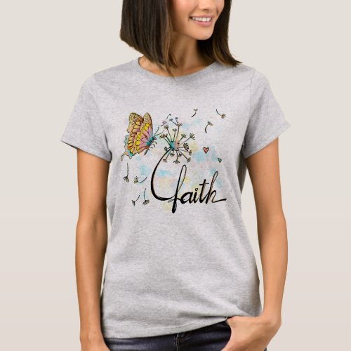 Faith Christian Religious Butterfly Dandelion  T_Shirt
