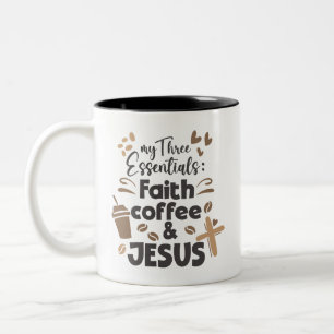 Faith Coffee and Jesus Essentials Religious Two-Tone Coffee Mug