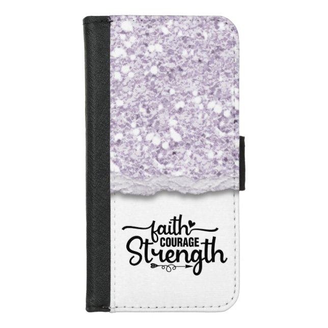 Faith Courage Strength Calligraphy Script  iPhone Wallet Case (Front)