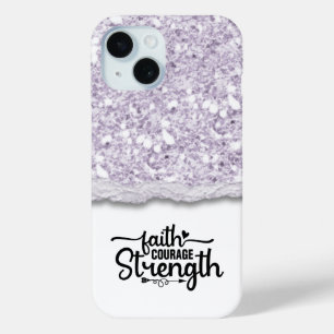Faith Courage Strength Calligraphy Script Quote iPhone 15 Case
