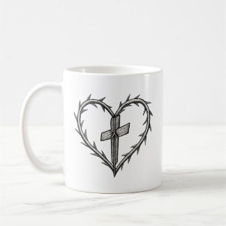 Faith Cross and Thorn Heart Christian Coffee Mug