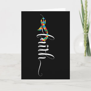 Faith Cross Autism Awareness Ribbon Puzzle Pieces  Card