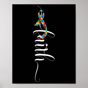 Faith Cross Autism Awareness Ribbon Puzzle Pieces Poster