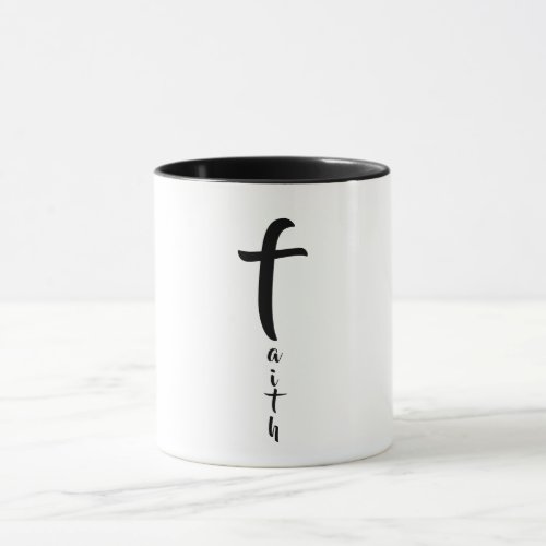 Faith Cross Black and White Minimalist Typography Mug