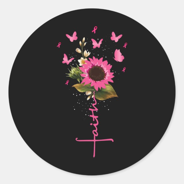 Faith Cross Breast Cancer Awareness Christian Gift Classic Round Sticker (Front)