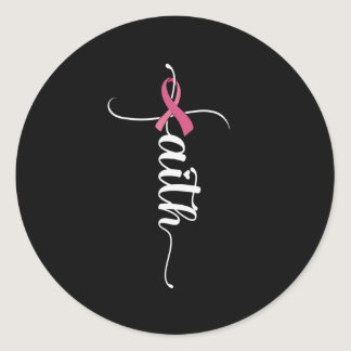 Faith Cross Christian Breast Cancer Awareness Classic Round Sticker