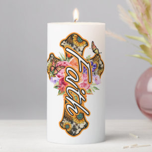Faith, Cross, Flowers Christian Candles Decoration