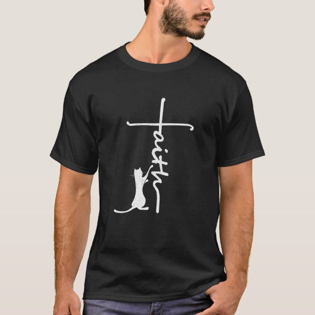 Faith Cross Love Jesus Cats Cute Animal Christian  T-Shirt (Front)