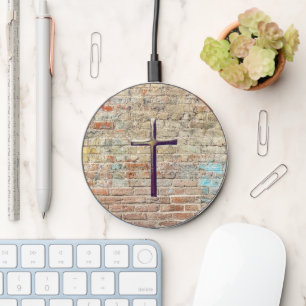 Faith Cross on Brick Wall Art Charger