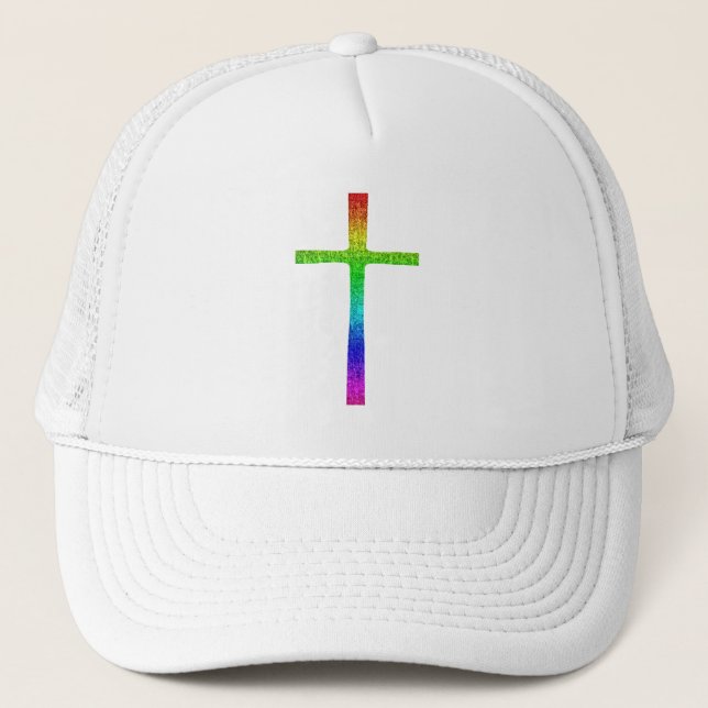 Faith Cross Rainbow Trucker Hat (Front)