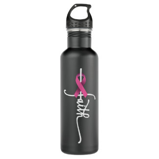 Faith Cross Warrior Survivor Pink Ribbon Breast Ca Stainless Steel Water Bottle