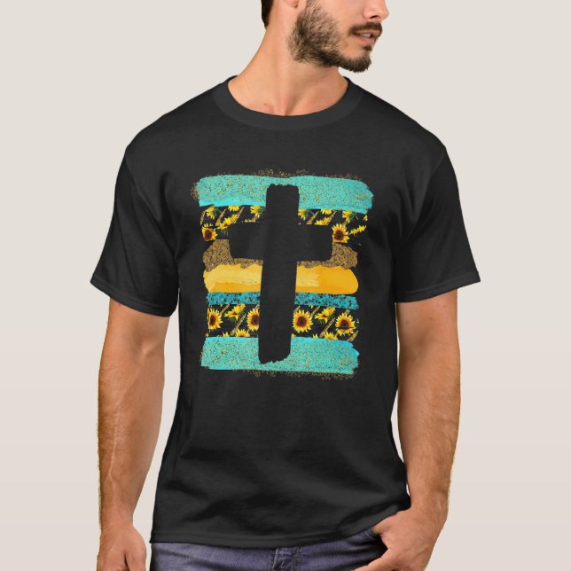 Faith Cross With Sunflower God Jesus Christian Bib T-Shirt (Front)