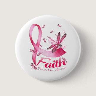 Faith Dragonfly Breast Cancer Awareness T-Shirt Button