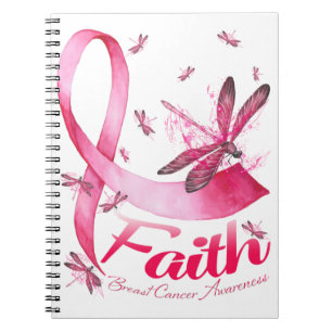 Faith Dragonfly Breast Cancer Awareness T-Shirt Notebook