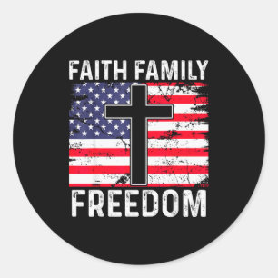 Faith Family Dom - Christian Vintage Usa Flag Classic Round Sticker