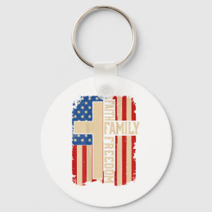 Faith Family Dom God Country Patriotic Christian O Keychain