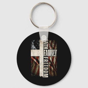 Faith Family Dom - Patriotic Christian Vintage Usa Keychain