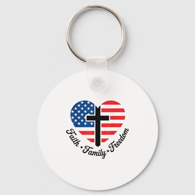 Faith Family Dom Usa Flag Cross Heart Patriotic Am Keychain (Front)