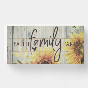 "Faith Family Farm" Yellow Sunflower Farmhouse Wooden Box Sign