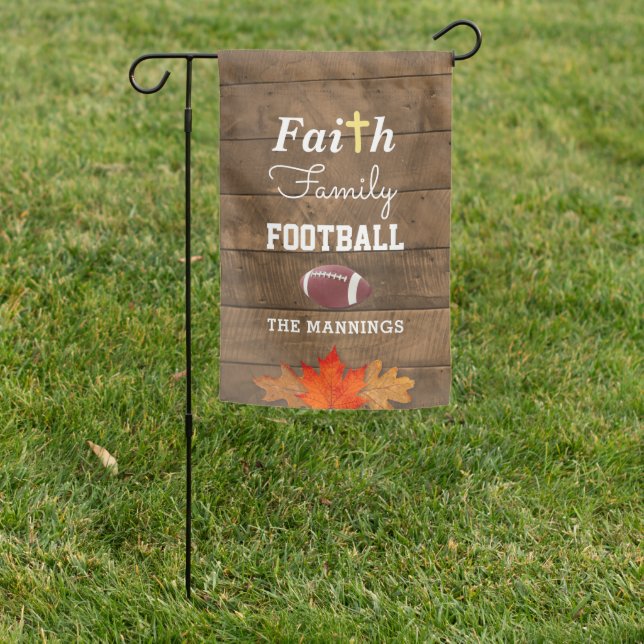 Faith Family Football Personalized Rustic Garden Flag (In SItu)