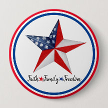 Faith Family Freedom Button - Red White Blue Star