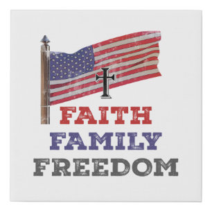 Faith Family Freedom Cross With Flag Faux Canvas Print