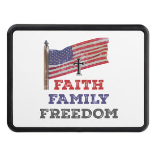 Faith Family Freedom Cross With Flag Hitch Cover