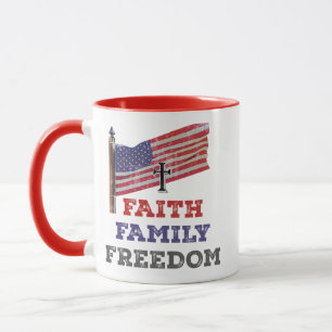 Faith Family Freedom Cross With Flag Mug