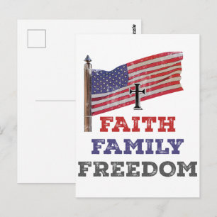 Faith Family Freedom Cross With Flag Postcard
