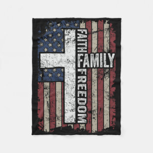 Faith Family Freedom - Patriotic Christian Vintage Fleece Blanket