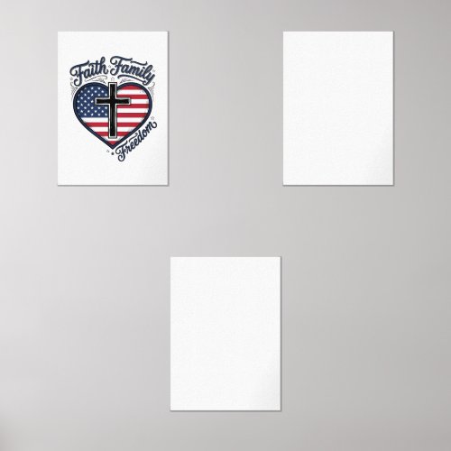Faith Family Freedom Patriotic Cross Heart Shirt D Wall Art Sets
