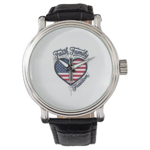 Faith Family Freedom Patriotic Cross Heart Shirt D Watch
