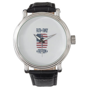 Faith Family Freedom Patriotic Cross USA Flag Vect Watch
