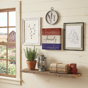Faith family freedom patriotic wood faux canvas print