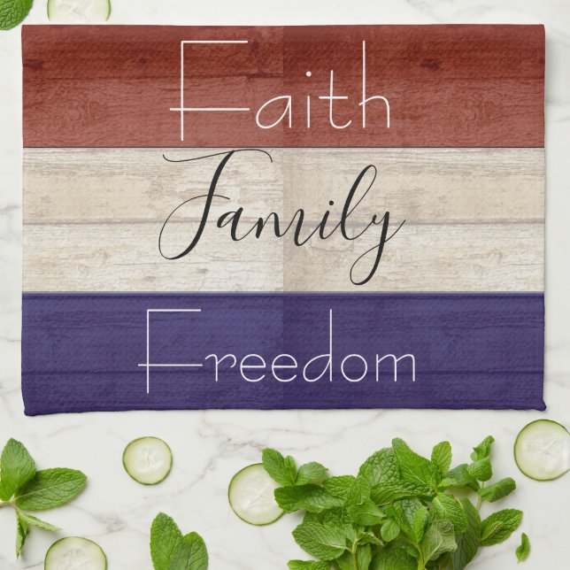 Faith family freedom patriotic wood  kitchen towel (Folded)