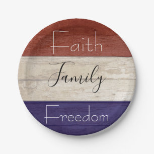 Faith family freedom patriotic wood  paper plates