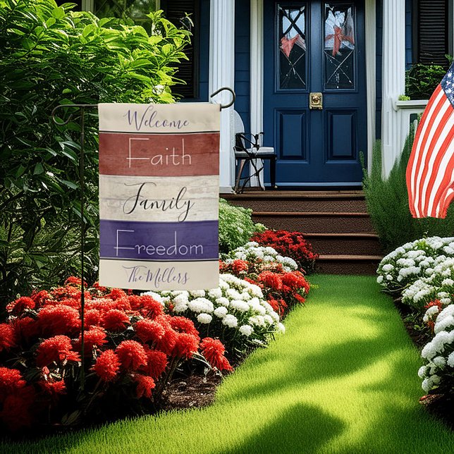 Faith family freedom patriotic wood personalized garden flag (Creator Uploaded)