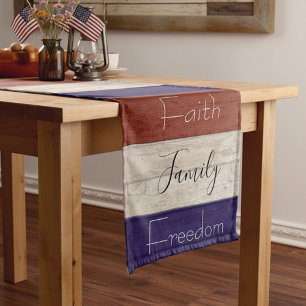 Faith family freedom patriotic wood   short table runner