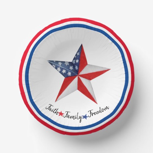 Faith Family Freedom Red White Blue Star Patriotic Paper Bowls