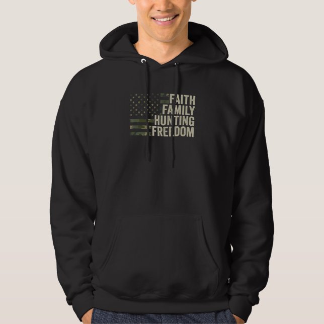 Faith Family Hunting Freedom God Hunter Deer Camo  Hoodie (Front)
