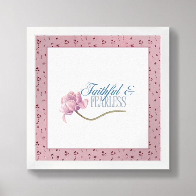 Faith & Fearless Typography Design Throw Pillow Framed Art (Framed Front)